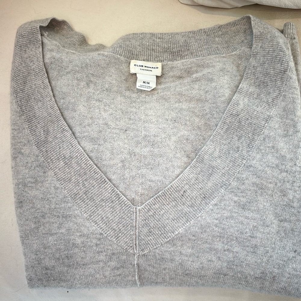 Grey, cashmere Club Monaco deep v-neck sweater